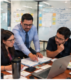 Equipo colaborando en un proyecto
